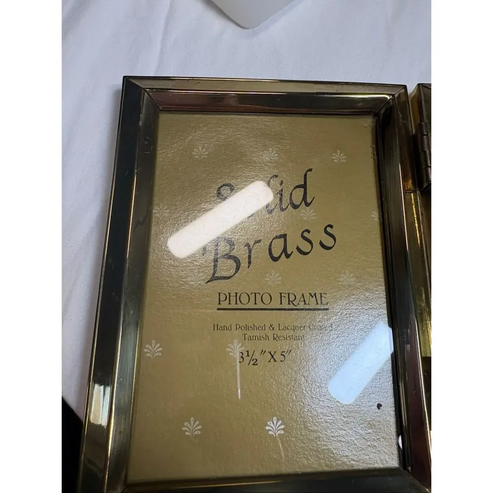 Solid Brass Double Hinged Photo Frame 3.5 x 5 Folding Tabletop Picture Frame